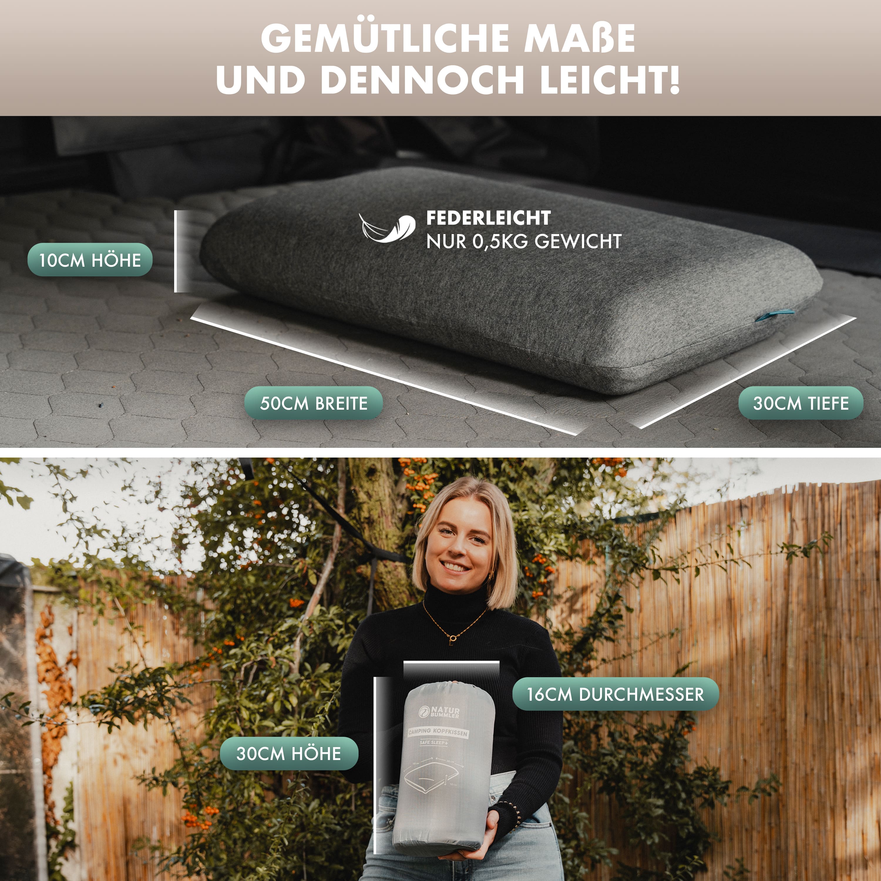 Symbolbild, dass die geringen Abmessungen des Kopfkissens veranschaulicht.